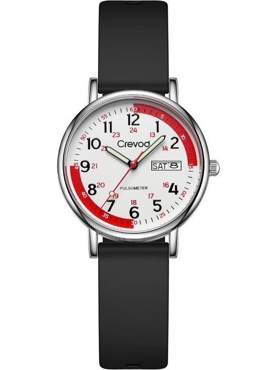 Accessories - Unisex Silver-Red Face-Black Waterproof Military Time Easy to Read Dial Watches